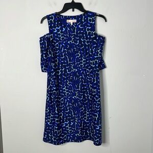 Jude Connally Natalie Cold Shoulder Blue Spotted Giraffe Print Dress